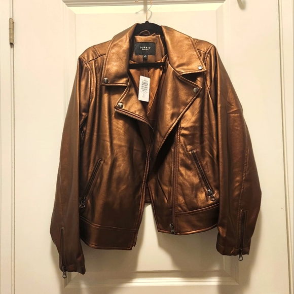 Metallic Brown Faux Leather Jacket - Picture 2 of 4